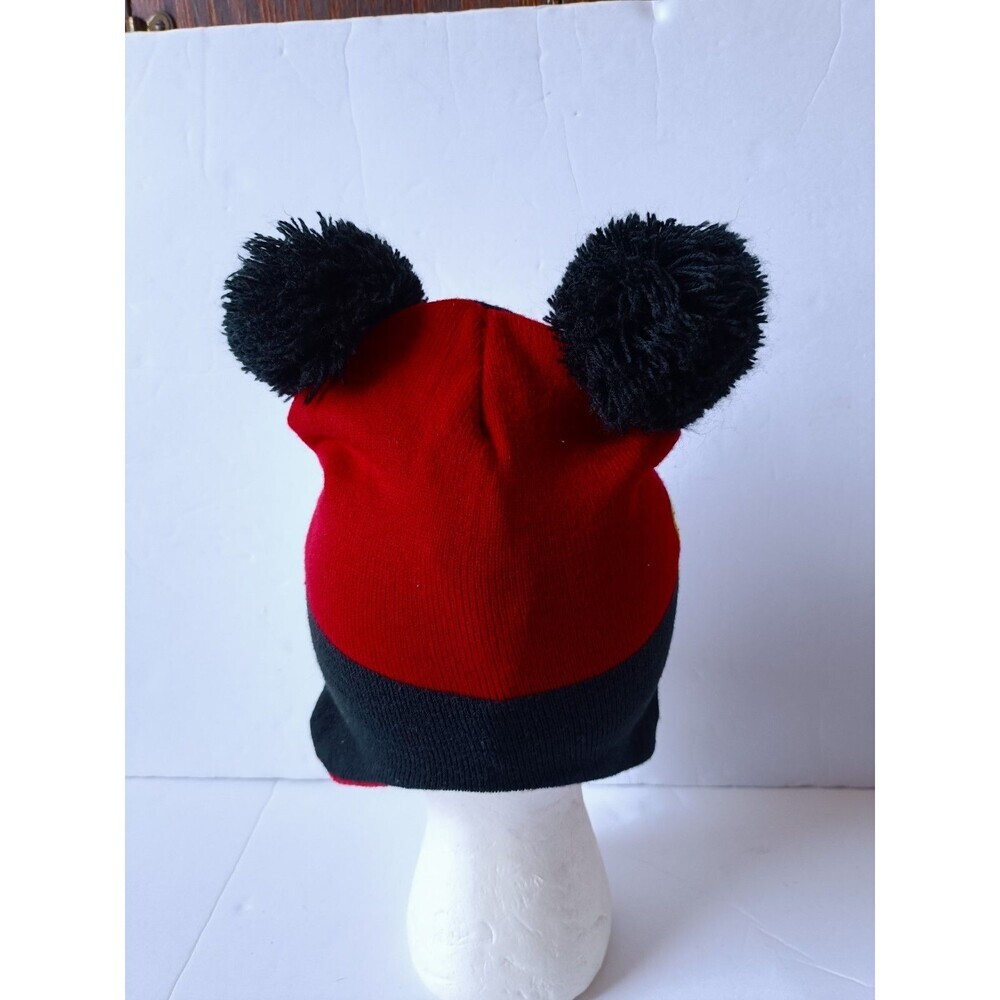 Mickey Mouse Beanie Toddler Fleece Lined Red Pom Pom 9 Inches - Picture 4 of 8